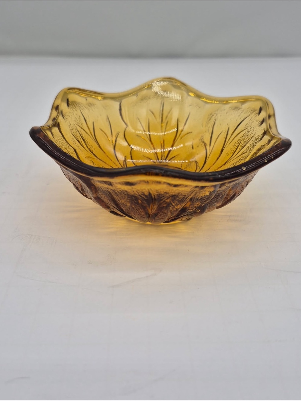 Indiana Glass Co Amber Glass Pebble Leaf Fairy Lamp BASE ONLY - GREAT CONDITION